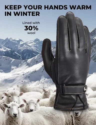Miniatura 2 de KEMIMOTO Sheepskin Leather Driving Motorcycle Gloves for Men Women All Fingers Touchscreen Texting Riding Winter Dress Black Cashmere Lined Gloves