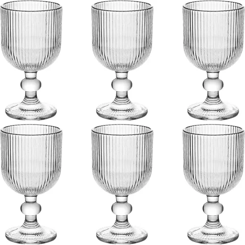 Taganov Juego de 6 copas de vino transparentes vintage para beber vasos de vino en relieve, 13 onzas para boda, fiesta, bar, Navidad
