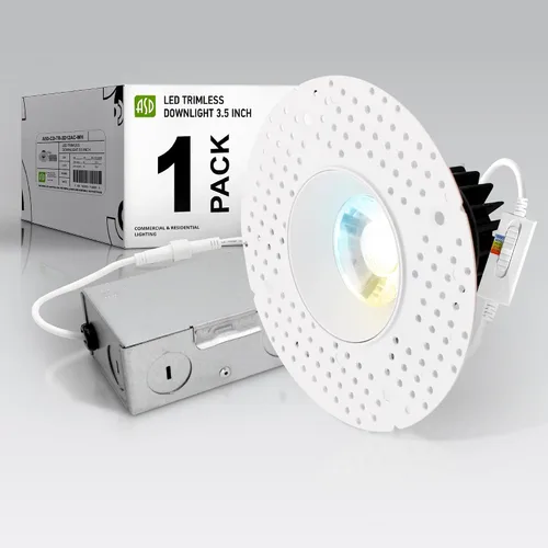 Miniatura 25 de ASD Luces LED empotrables sin moldura de 1 pulgada, 7W 120V Triac redondas para uso comercial, iluminación regulable sin lata para techo con caja