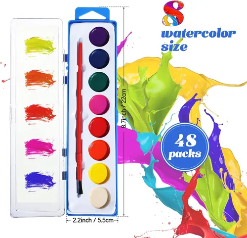 Miniatura 2 de Zhehao Juego de 48 piezas de pintura de acuarela para regalos de San Valentín, 8 pinturas de acuarela lavables, lavables a granel con pinceles