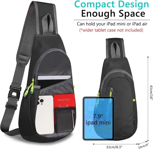 Miniatura 3 de TITECOUGO Bolso bandolera pequeño, mochila cruzada ligera para hombres y mujeres, bolsa de hombro para deportes y exteriores Negro