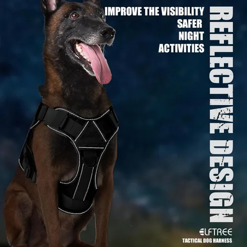 Miniatura 2 de Arnés táctico para perro, 2 hebillas de metal, arnés reflectante militar para perro con soporte oculto para Airtag y asa, chaleco ajustable