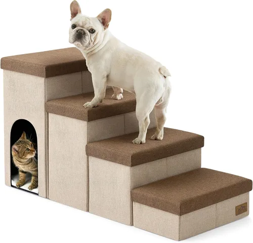 Miniatura 13 de Escaleras para perros con almacenamiento, escalones resistentes de 4 escalones más anchos para perros pequeños, medianos y grandes, rampa para Gris