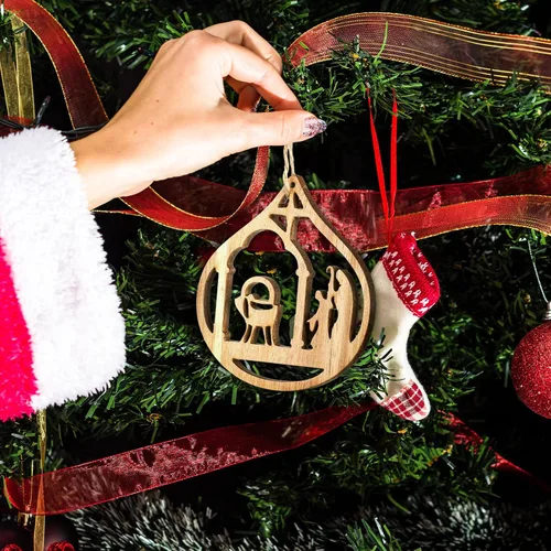 Miniatura 7 de Juego de 24 adornos de madera para árbol de Navidad, decoración religiosa del nacimiento de Jesús, decoración colgante para familia cristiana (forma)