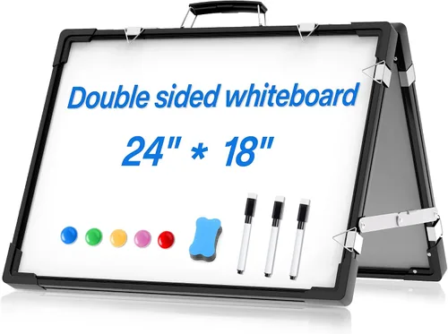 Pizarra blanca de borrado en seco, pizarra blanca portátil de doble cara, soporte magnético plegable para colgar en la pared, caballete para niños,