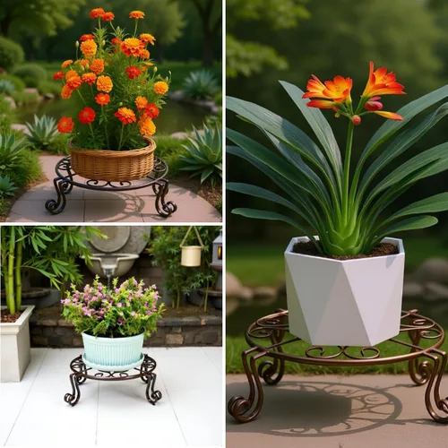Miniatura 7 de Paquete de 2 soportes para plantas de 12 pulgadas, soportes metálicos resistentes a la corrosión para uso en interiores y exteriores, soportes
