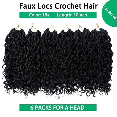 Miniatura 2 de Locs de Diosa pelo de ganchillo de 10 pulgadas, Locs de imitación, pelo de ganchillo para mujeres, Locs suaves de río, bucles cortos, trenzas de 1b#