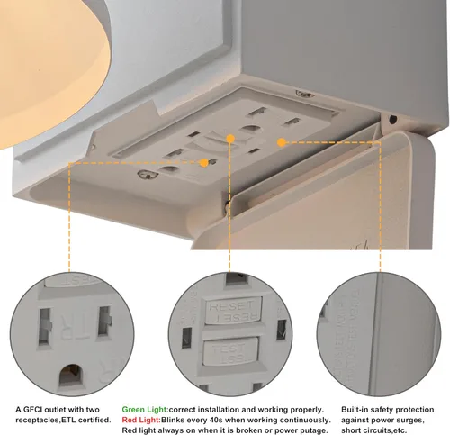 Miniatura 6 de Aplique de pared para exteriores con salida GFCI blanco mate, impermeable, antioxidante, aluminio, iluminación exterior de granero, montaje