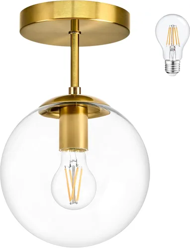 Miniatura 21 de Lámpara de techo semiempotrada con globo dorado, moderna de mediados de siglo, lámpara de techo con globo para pasillo, sala de estar, cocina, Latón