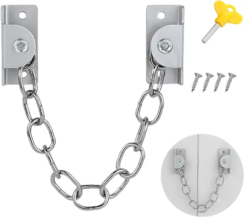 Miniatura 8 de SooGree Cerradura de cadena de ventana de acero inoxidable, restrictor de puerta de guardia, cerradura de cadena de seguridad para ventanas planas