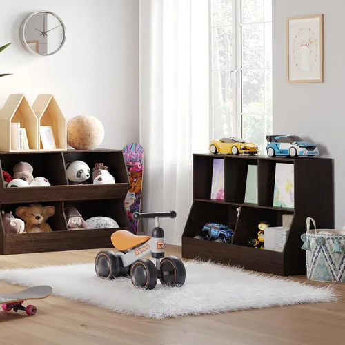 Miniatura 8 de DINZI LVJ Organizador de almacenamiento para juguetes, estantería para niños, gabinete de almacenamiento de juguetes de madera, estantería