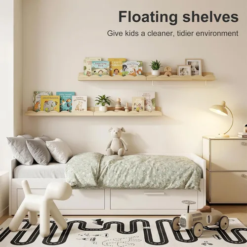Miniatura 5 de Fixwal Estantes flotantes de 16.5 pulgadas para libros de guardería, juego de 4 estantes de pared festoneados con toallero para niños, habitación