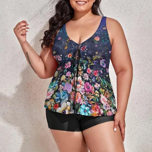 Miniatura 2 de Apfopard Womens Plus Size Printed Tankini Sets Crop Tank Top and Boyshort Two Piece Swimsuits Swimwear Boy Shorts 2023 High