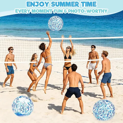 Miniatura 3 de Paquete de 12 bolas de playa inflables con purpurina a granel, pelota de playa de 16 pulgadas, juguetes para juegos de adultos y niños, decoración