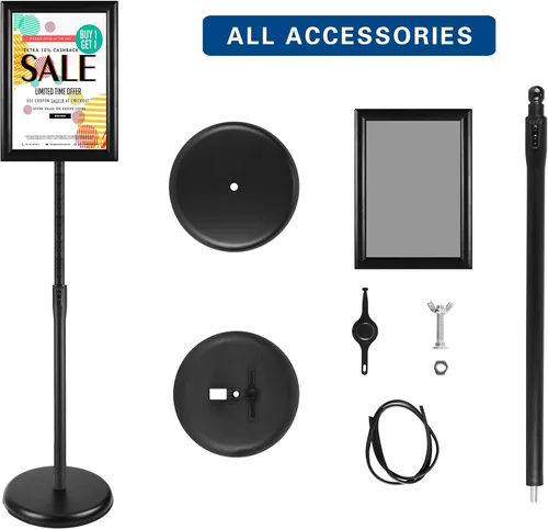 Miniatura 7 de Soporte de letrero de pie de pedestal de 11 x 17 pulgadas, soporte ajustable de aluminio para cartel con marco abierto para aviso/póster/anuncio