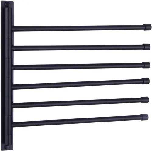 GERZWY - Toallero de baño con brazo giratorio montado en la pared, con 6 brazos, organizador para toallas, acero inoxidable SUS 304, acabado negro