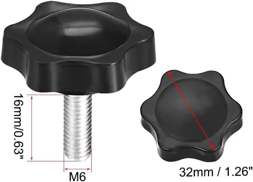 Miniatura 2 de uxcell Perillas de tornillo de sujeción con abrazadera Pomo de estrella M6 x 0.630 in rosca macho 2 piezas