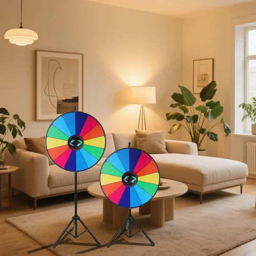 Miniatura 4 de iElyiEsy Rueda de premio giratorio de 24 pulgadas con trípode plegable para piso, 44 a 60 pulgadas, altura ajustable, 14 ranuras, rueda giratoria