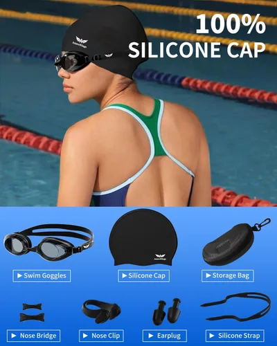 Miniatura 3 de Gafas de natación para mujeres y hombres, kit de adultos, antivaho UV, sin fugas, gafas de natación mejoradas HD para hombres y mujeres negro-humo +