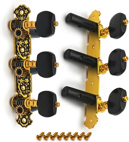 Miniatura 8 de SAPHUE 110MM Clavijas de afinación de guitarra Cabezales de máquina de afinación de 1R1L Negras Claves de afinación de guitarra clásica Barras