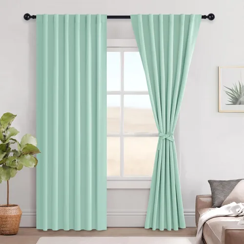 Miniatura 166 de Hiasan Cortinas opacas negras para dormitorio, cortinas opacas cortas de 45 pulgadas de largo, con aislamiento térmico, bolsillo para barra