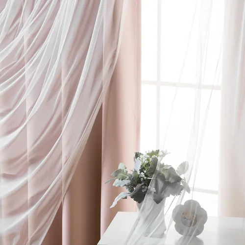 Miniatura 4 de Best Home Fashion Mix and Match - Juego de 4 cortinas de tul transparente y opacas, con ojales de acero inoxidable y níquel Rosa empolvado