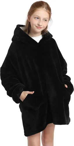 Miniatura 5 de Manta con capucha para edades de 4 a 12 años, sudadera de animales, de gran tamaño, hecha de franela muy suave, con bolsillos y mangas, diseño