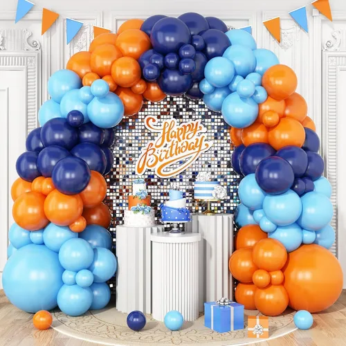 Miniatura 10 de Kit de arco de globos azules, kit de guirnalda de arco de globos azul marino y blanco con globos de confeti azul claro azul cromado, globos azules