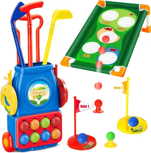 TOY Life Set de palos de golf para niños, juego de golf para niños pequeños de 3 a 5 años, juego de golf para niños de 5 a 8 años, juguetes de golf
