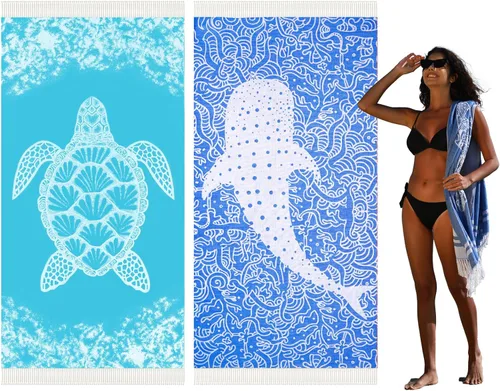 Miniatura 33 de Widdonen Toalla de playa turca fina, ligera, de secado rápido, absorbente, de algodón, para baño, piscina, toallas de natación, extra grandes, sin
