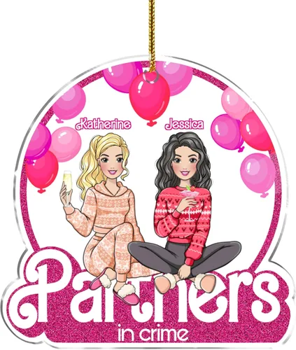 Miniatura 10 de Gossby Adorno de Navidad acrílico personalizado para parejas en el crimen, Navidad personalizada para 3 mujeres con diseño, nombre, recuerdo de 36