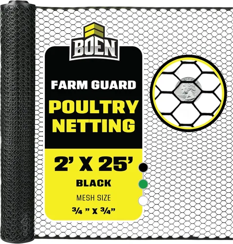 Boen Malla hexagonal de plástico para aves de corral, barrera temporal de alambre de pollo para patio (2 x 25 pies, negro)