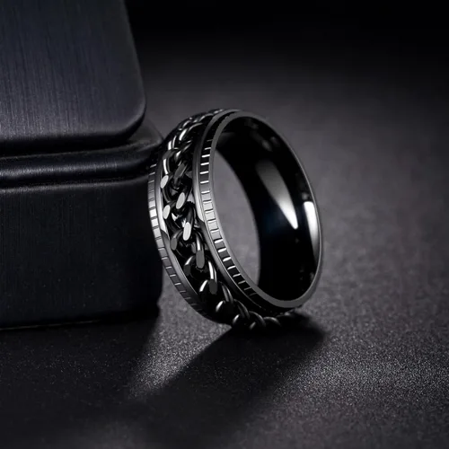 Miniatura 4 de Anillos giratorios para hombres y mujeres, anillos de ansiedad para hombres, anillos de cadena para adultos, anillos de titanio y acero Negro Negro
