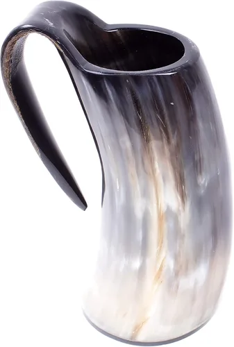 Miniatura 6 de Taza de cuerno vikingo – Jarra grande hecha a mano con cuerno de buey para aguamiel y cerveza, regalo medieval seguro para alimentos (tamaño grande)