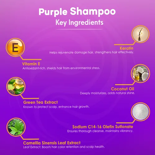 Miniatura 4 de INFINA ESSENTIALS Champú morado para cabello rubio, gris, cobrizo y teñido sin sulfatos, enriquecido con té verde y manzanilla y aceite de aguacate