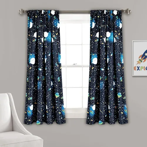 Lush Decor Universe - Par de paneles de cortinas para ventana con filtro de luz, 63 pulgadas de largo x 52 pulgadas de ancho, color azul marino,
