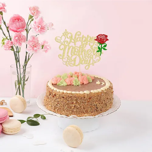 Miniatura 7 de Gyufise 1 pieza de decoración de pastel para el Día de la Madre con purpurina de corazón Love You Mom Cake Pick Rose Flower Best Mom Cupcake Decor