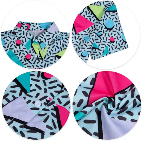 Miniatura 7 de Trajes de los años 80 y 90 para mujer, camisa de discoteca retro para fiesta temática de los años 80, camisa hawaiana de neón con botones y manga
