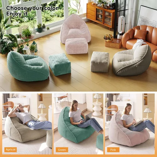 Miniatura 6 de Cloud - Puf grande con otomana, tela de pana + espuma viscoelástica 35D para adultos, tumbonas, sofá, sillón hinchado sin hueso para sala de estar