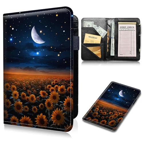 Miniatura 12 de Libros de mesero para camarera, cartera de cuero sintético con bolsillo con cremallera para mesero, organizador de libros para meseros, delantal