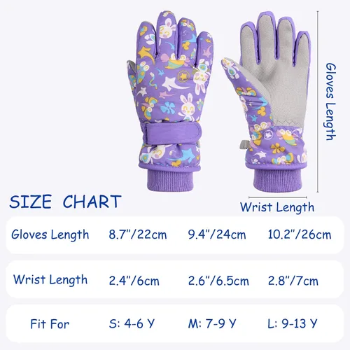 Miniatura 6 de JANGANNSA Guantes de esquí de invierno para niños y niñas, guantes de nieve para clima frío, guantes de esquí y snowboard impermeables con forro