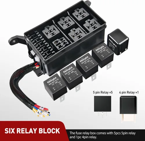 Miniatura 2 de Nilight Caja de relé de fusibles de 12 V, 6 relés, 6 ranuras ATC/ATO, portafusibles de cuchilla ATC/ATO, terminal de 4 pines, 5 pines, relé de 40 A