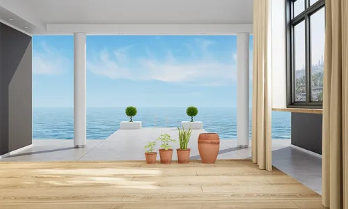 FLFK Papel tapiz autoadhesivo 3D con paisaje marino y balcón con cielo azul, papel tapiz extraíble grande para dormitorio, sala de estar, decoración