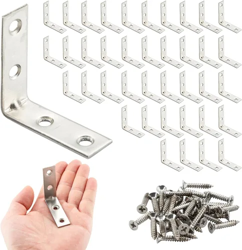 Miniatura 13 de Paquete de 40 soportes de esquina en L, soportes pequeños de metal en L para madera, soportes de acero de 1.5 pulgadas en ángulo recto para estantes