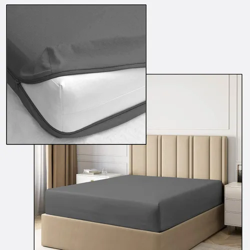 Miniatura 12 de Pure Eco Sábana bajera con cremallera, tamaño Queen olímpico de 66 x 80 pulgadas, bolsillo profundo de 12 pulgadas, color negro, 600 hilos, 100%