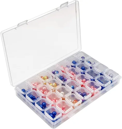 Miniatura 2 de Qtopun - Contenedores de almacenamiento de pintura con diamantes, 28 rejillas, contenedor portátil de almacenamiento de cuentas, caja organizadora