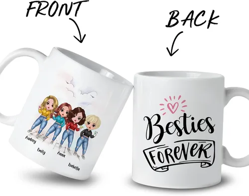 Miniatura 2 de Gossby Taza personalizada para amigas, Besties Forever, regalo personalizado para mejores amigas para mujeres con nombres de avatares, regalo 4