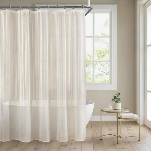 Miniatura 20 de Cortina de ducha de lino negro, cortinas de ducha de tela bohemia para baño, juego de forro de tela natural de algodón, 72 pulgadas de ancho x 72