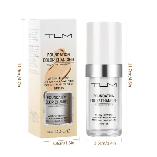 Miniatura 4 de 2 piezas TLM Base líquida de cambio de color con 2 pinceles y 2 esponjas cosméticas, base de maquillaje para una cobertura completa y natural