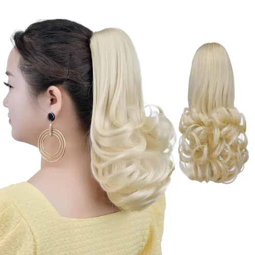Miniatura 25 de Extensión de cola de caballo negra con clip de garra, ondulada, 10 pulgadas, 3.5 onzas, sintético, como verdaderos, postizos, para mujer, Yaki